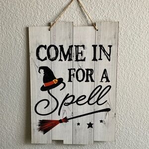 Halloween Wall Sign with Witch Hat and Broom